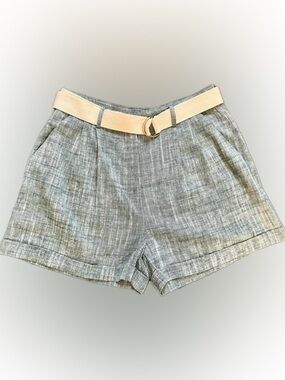 easel Green Heathered Linen-Blend   Shorts with Natural Hemp Loop belt